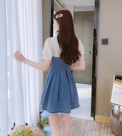 New Simple Fashion Short Sleeves Design A-Line Denim Dress TP3035