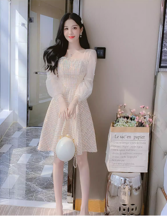 New Fashion  Long Sleeves Chiffon Design A-Line Dress TP3037