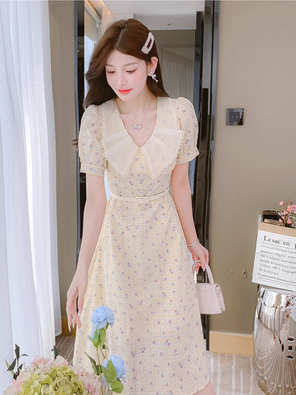 New Simple Short Sleeves Floral Design A-Line Dress TP3040