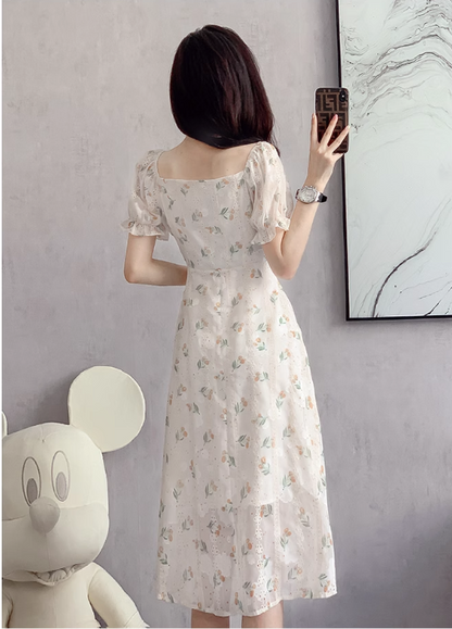 New Fashion Simple Floral Short Sleeves Design Women Slim Dress TP3051