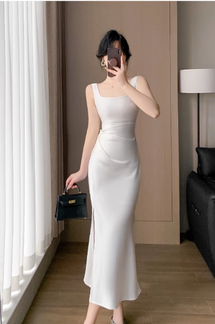 Vintage Simple Design Slim Spaghetti Strap Dress TP3058