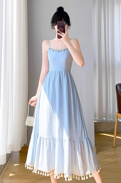 New Simple Elegant Cardigan Design Spaghetti Strap Dress TP3060