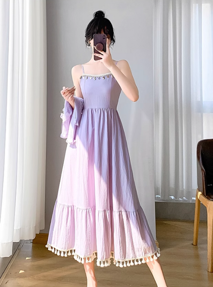 New Simple Elegant Cardigan Design Spaghetti Strap Dress TP3060