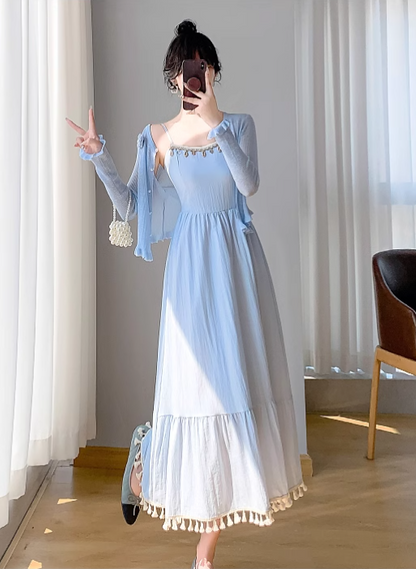 New Simple Elegant Cardigan Design Spaghetti Strap Dress TP3060