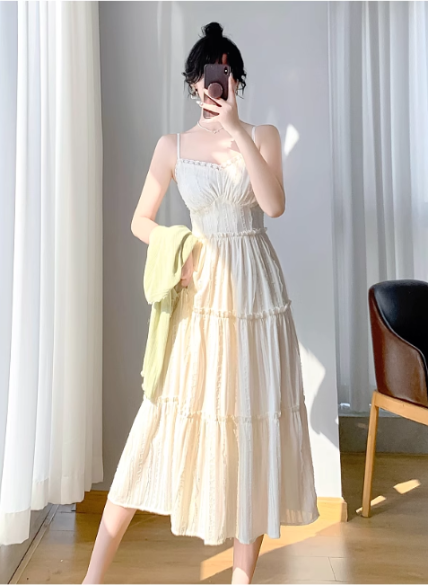 New Simple Elegant Cake Lace Design Cardigan Spaghetti Strap Dress TP3061