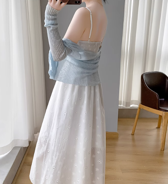 New Simple Elegant Cake Lace Design Cardigan Spaghetti Strap Dress TP3062