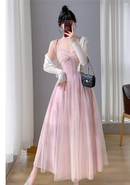 Vintage Simple Pink Plaid Elegant Design Short Sleeves Women Dress TP3056