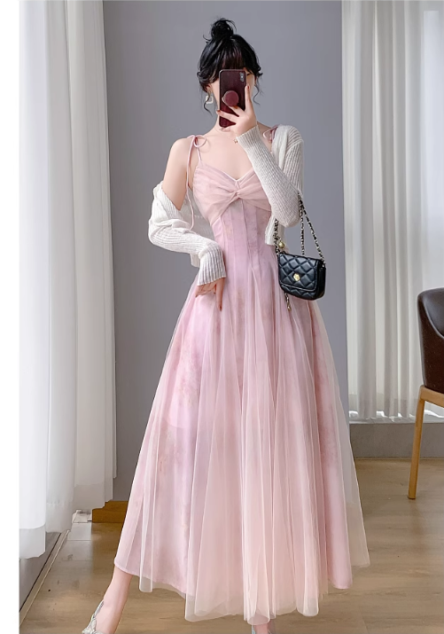 Vintage Simple Pink Plaid Elegant Design Short Sleeves Women Dress TP3056