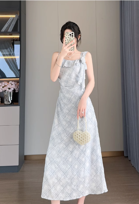 New Simple Elegant Floral Design Cardigan Spaghetti Strap Dress TP3067