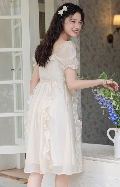 New Fashion Women White Floral Design A-Line Short Sleeves Dress TP3086