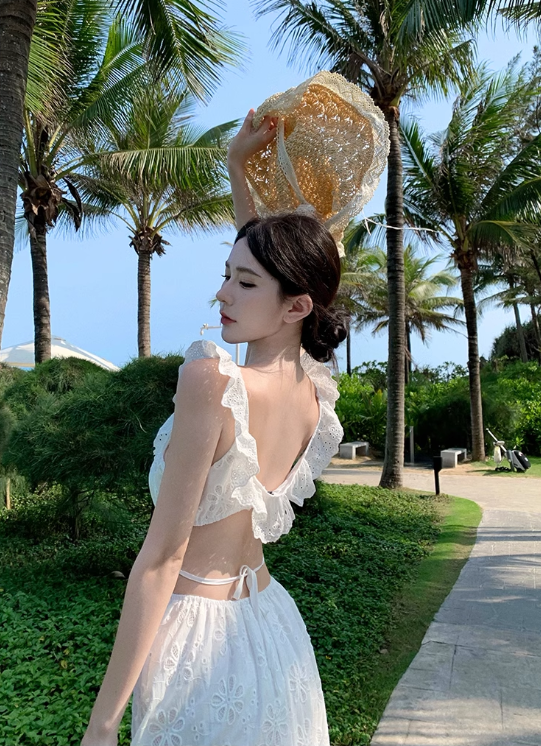 Simple Fashion White Floral Design Ruffled Collar A-Line Dress TP3089
