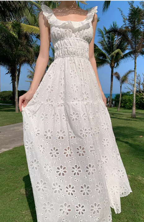 Simple Fashion White Floral Design Ruffled Collar A-Line Dress TP3089