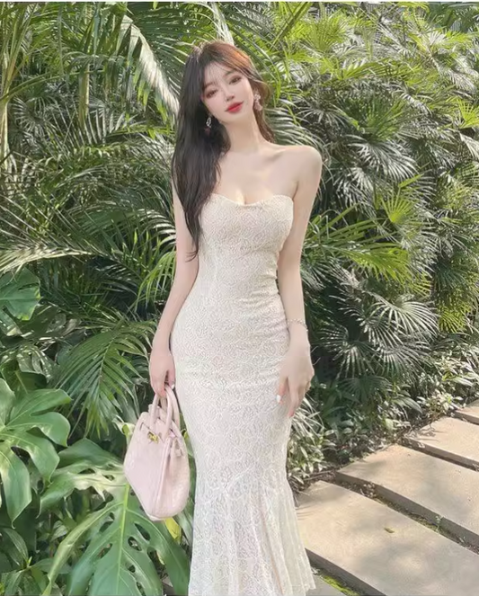 Simple Fashion White Design A-Line Strapless Mermaid Dress TP3139