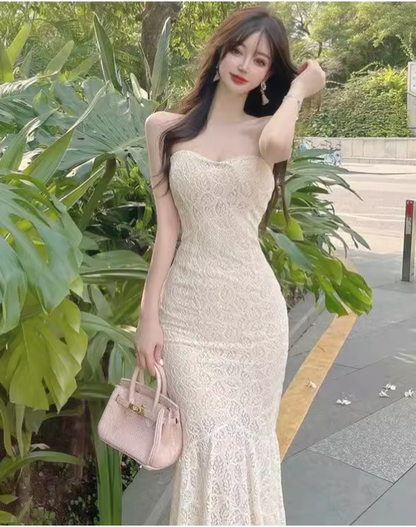 Simple Fashion White Design A-Line Strapless Mermaid Dress TP3139