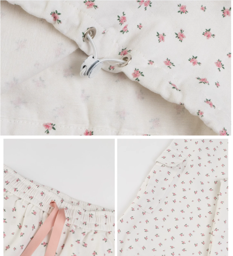 Simple Pink Floral Design Loose-fitting Elastic Waistband Long Casual Pants TP3217