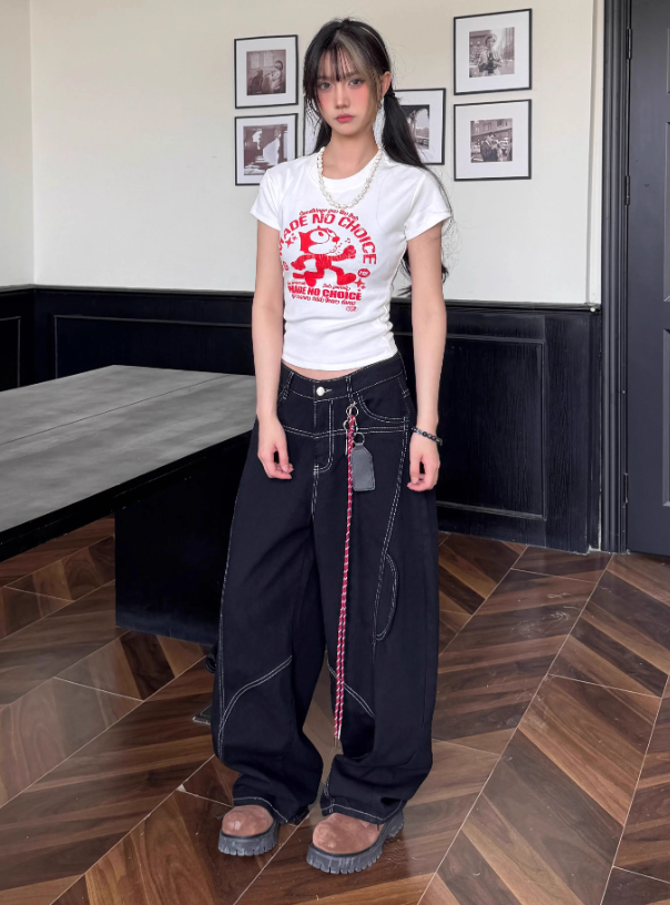Simple Large Pocket Lanyard Decoration Design Loose-fitting Long Casual Pants TP3218
