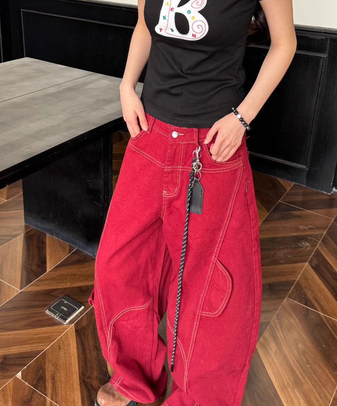 Simple Large Pocket Lanyard Decoration Design Loose-fitting Long Casual Pants TP3218
