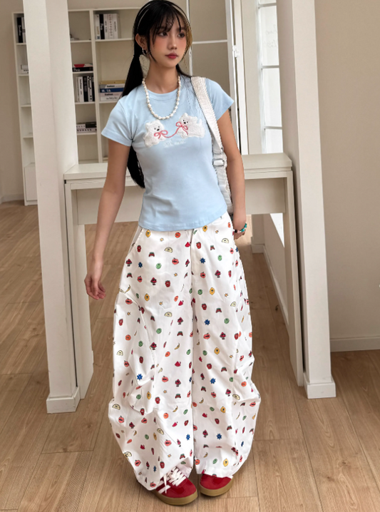 New Loose-fitting Fun Fruit Pattern Design Long Casual Pants TP3221