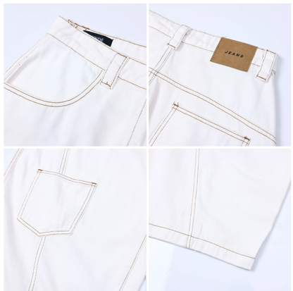 New Fashion White Loose-fitting Multi-pocket Design Street-style Long Casual Pants TP3224