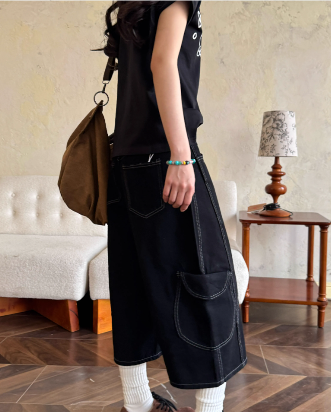 Vintage Loose-fitting Lanyard Decoration Design Street-style Casual Cropped Pants TP3228
