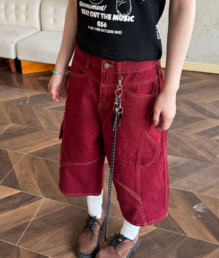 Vintage Loose-fitting Lanyard Decoration Design Street-style Casual Cropped Pants TP3228