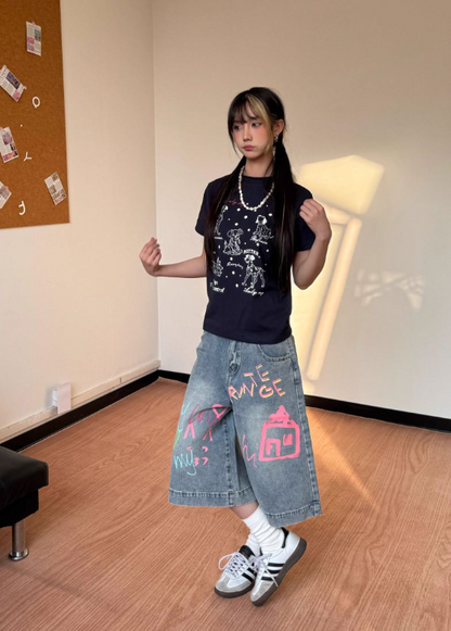New Fashion Loose-fitting Letter Print Design Street-style Casual Cropped Pants TP3234