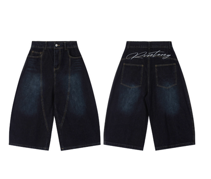 Simple Loose-fitting Letter Embroidery Design Street-style Casual Cropped Pants TP3235