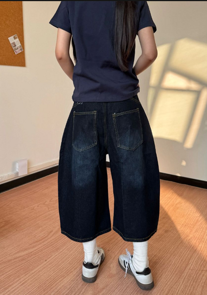 Simple Loose-fitting Letter Embroidery Design Street-style Casual Cropped Pants TP3235