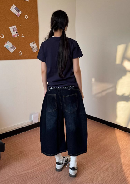 Simple Loose-fitting Letter Embroidery Design Street-style Casual Cropped Pants TP3235