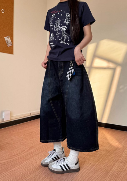 Simple Loose-fitting Letter Embroidery Design Street-style Casual Cropped Pants TP3235