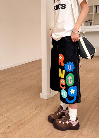 Vintage Loose-fitting Interesting Letter Print Design Street-style Casual Cropped Pants TP3236