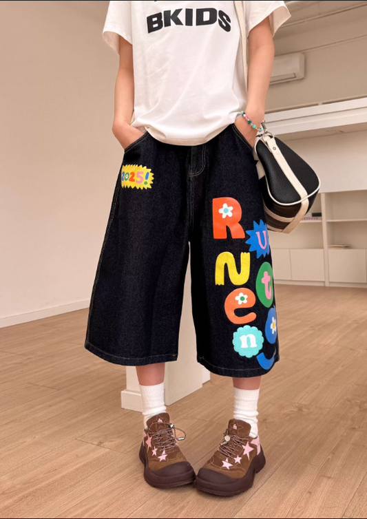 Vintage Loose-fitting Interesting Letter Print Design Street-style Casual Cropped Pants TP3236