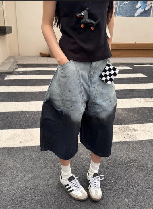 Vintage Loose-fitting Gradient Color Design Street-style Casual Cropped Pants TP3237