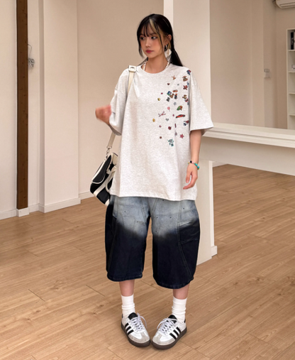 Vintage Loose-fitting Gradient Color Design Street-style Casual Cropped Pants TP3237