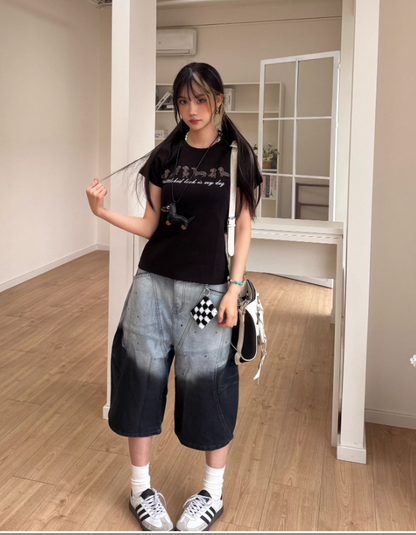 Vintage Loose-fitting Gradient Color Design Street-style Casual Cropped Pants TP3237