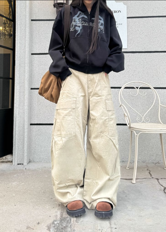 New Fashion Loose-fitting Large Pockets Design Street-style Long Casual Pants TP3242