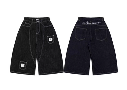 New Fashion Loose-fitting Black Multi-pocket Design Street-style Casual Cropped Pants TP3243