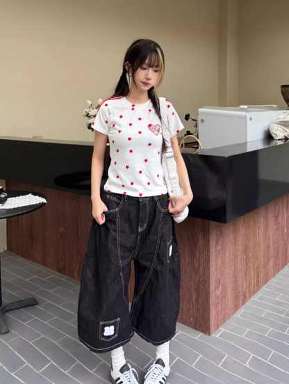 New Fashion Loose-fitting Black Multi-pocket Design Street-style Casual Cropped Pants TP3243