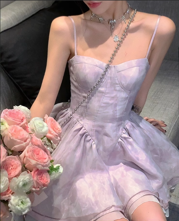 New Fashion Floral Design A-line Sleeveless Spaghetti Strap Puffy Dress TP3294