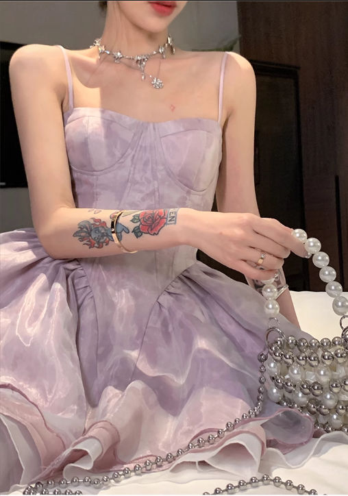 New Fashion Floral Design A-line Sleeveless Spaghetti Strap Puffy Dress TP3294