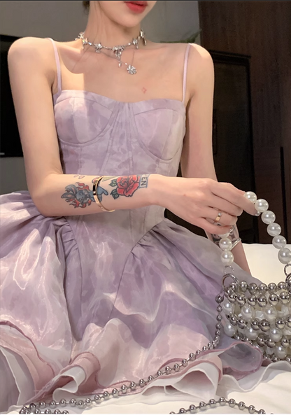 New Fashion Floral Design A-line Sleeveless Spaghetti Strap Puffy Dress TP3294