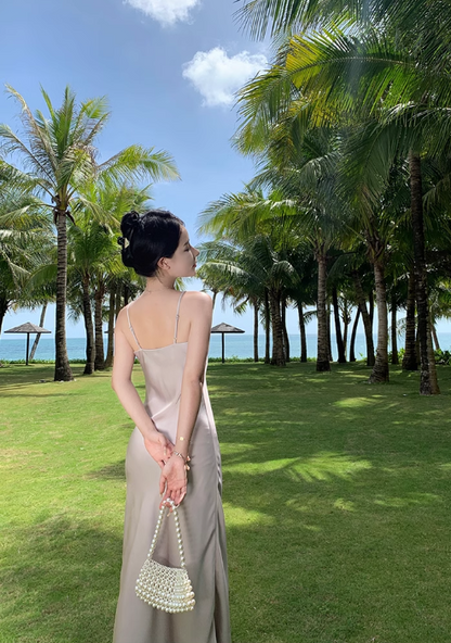 New Fashion Satin Design A-line Sleeveless Spaghetti Strap Dress TP3297