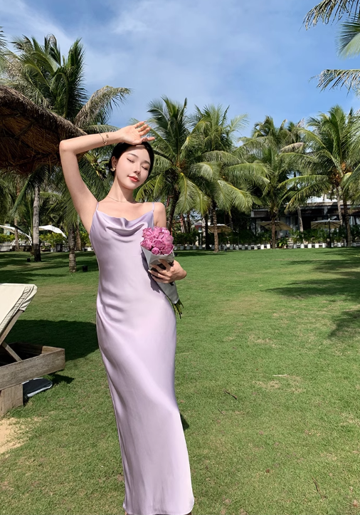 New Fashion Satin Design A-line Sleeveless Spaghetti Strap Dress TP3297