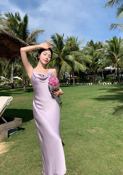 New Fashion Satin Design A-line Sleeveless Spaghetti Strap Dress TP3297