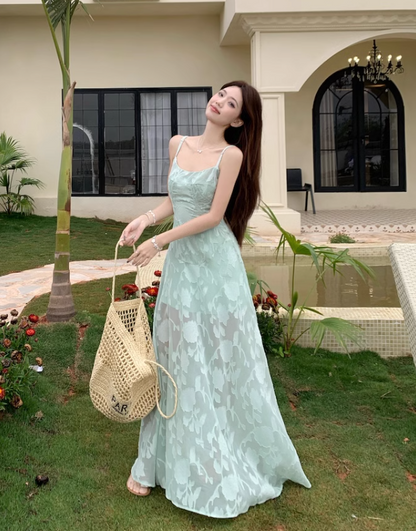 Simple Elegant Floral Lace Design A-line Spaghetti Strap Dress TP3309