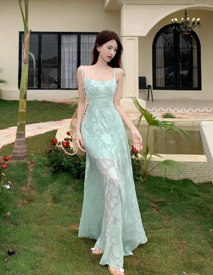 Simple Elegant Floral Lace Design A-line Spaghetti Strap Dress TP3309