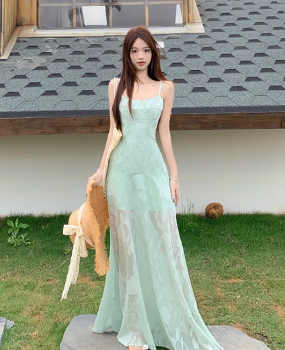 Simple Elegant Floral Lace Design A-line Spaghetti Strap Dress TP3309