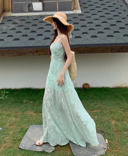 Simple Elegant Floral Lace Design A-line Spaghetti Strap Dress TP3309