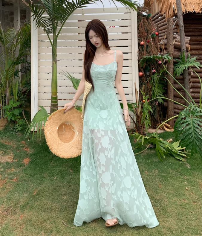 Simple Elegant Floral Lace Design A-line Spaghetti Strap Dress TP3309