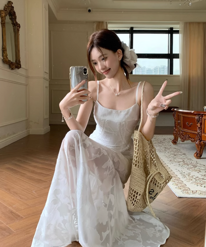 Simple Elegant Floral Lace Design A-line Spaghetti Strap Dress TP3309